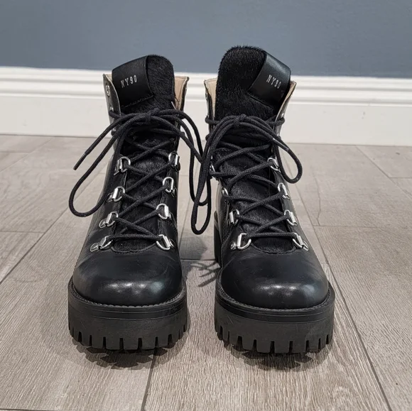 STEVE MADDEN Boom Chunky Leather Fur Tongue Lace Up Hiker Ankle Boots 6M - Picture 4 of 11